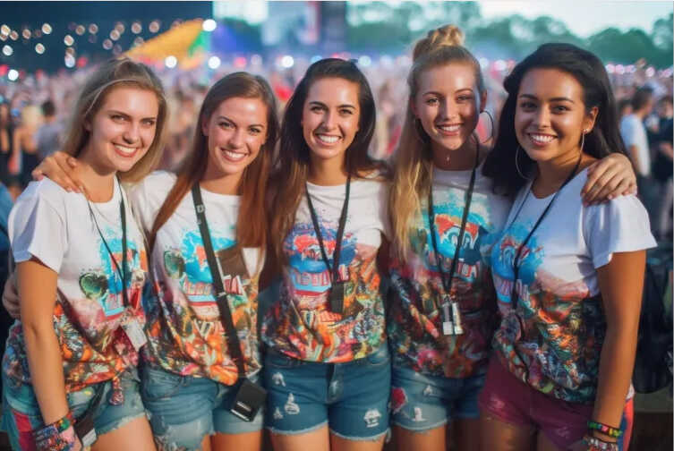 קבוצה של בנות לובשות חולצות מודפסות בהתאמה אישית