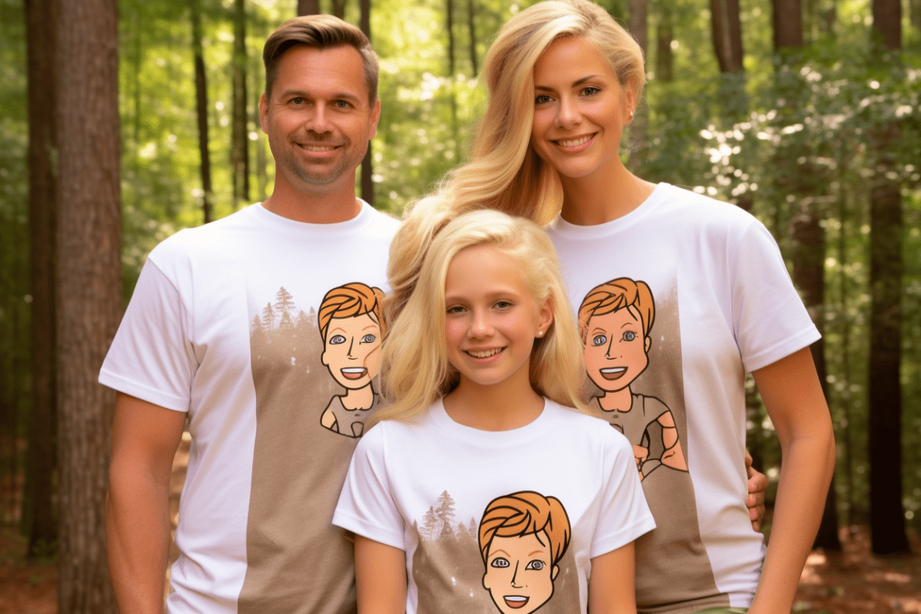 משפחה עם חולצות מודפסות